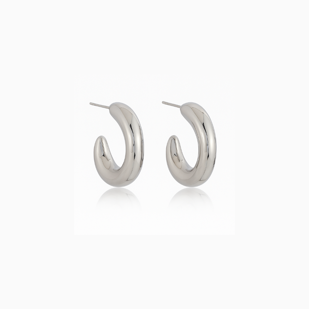 Sculptural Silver Open Hoops Earrings
