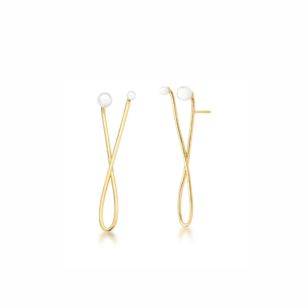 Curved Double Row Earrings with Shell Pearls