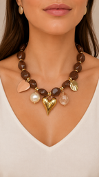 Bossa - Brown Pendant Gold Necklace