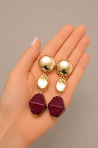 Bossa - Gold Earrings and Burgundy Resin