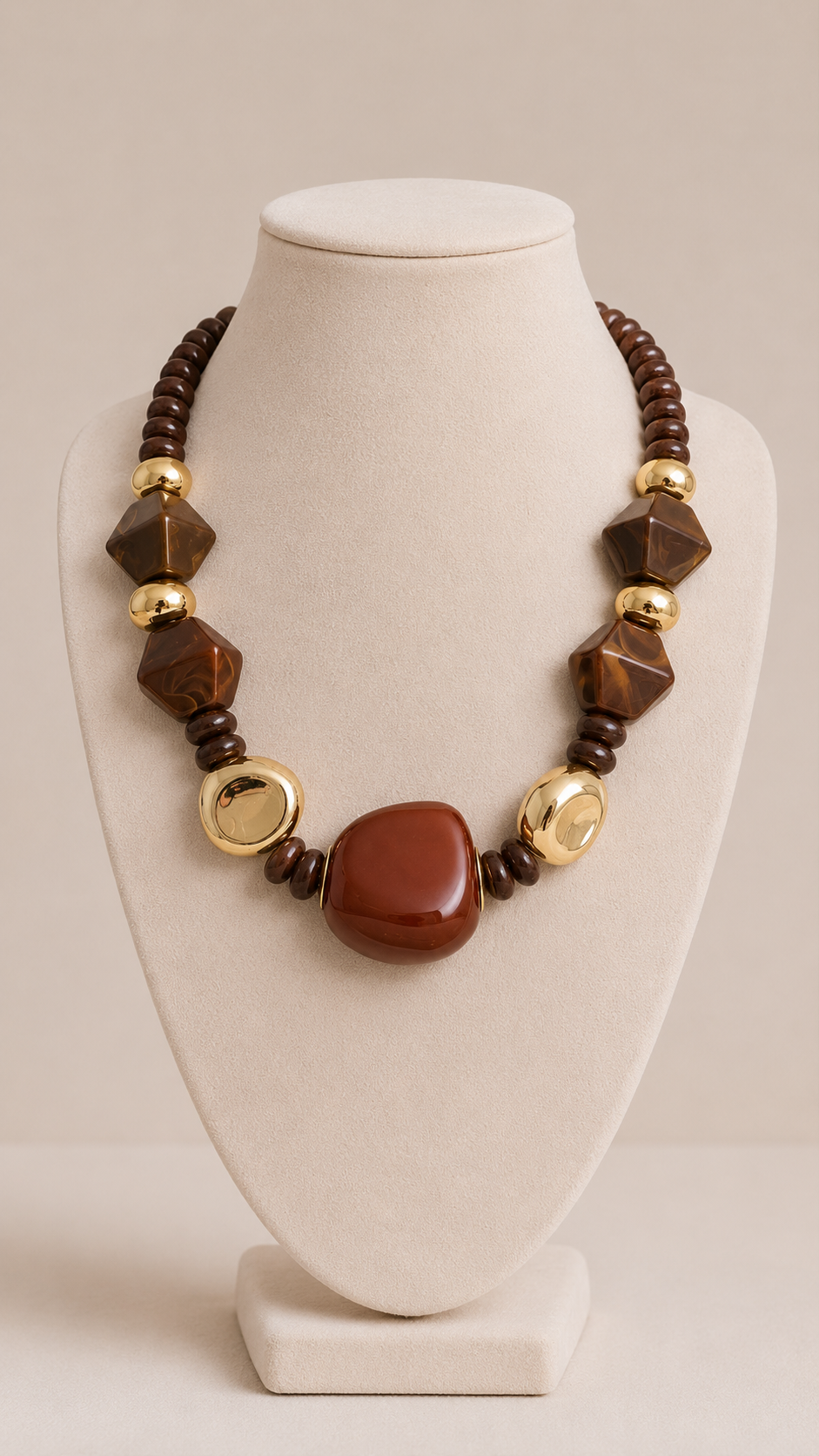 Bossa - Brown Resin Stone Gold Necklace