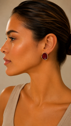 Bossa - Burgundy Stud Gold Earrings
