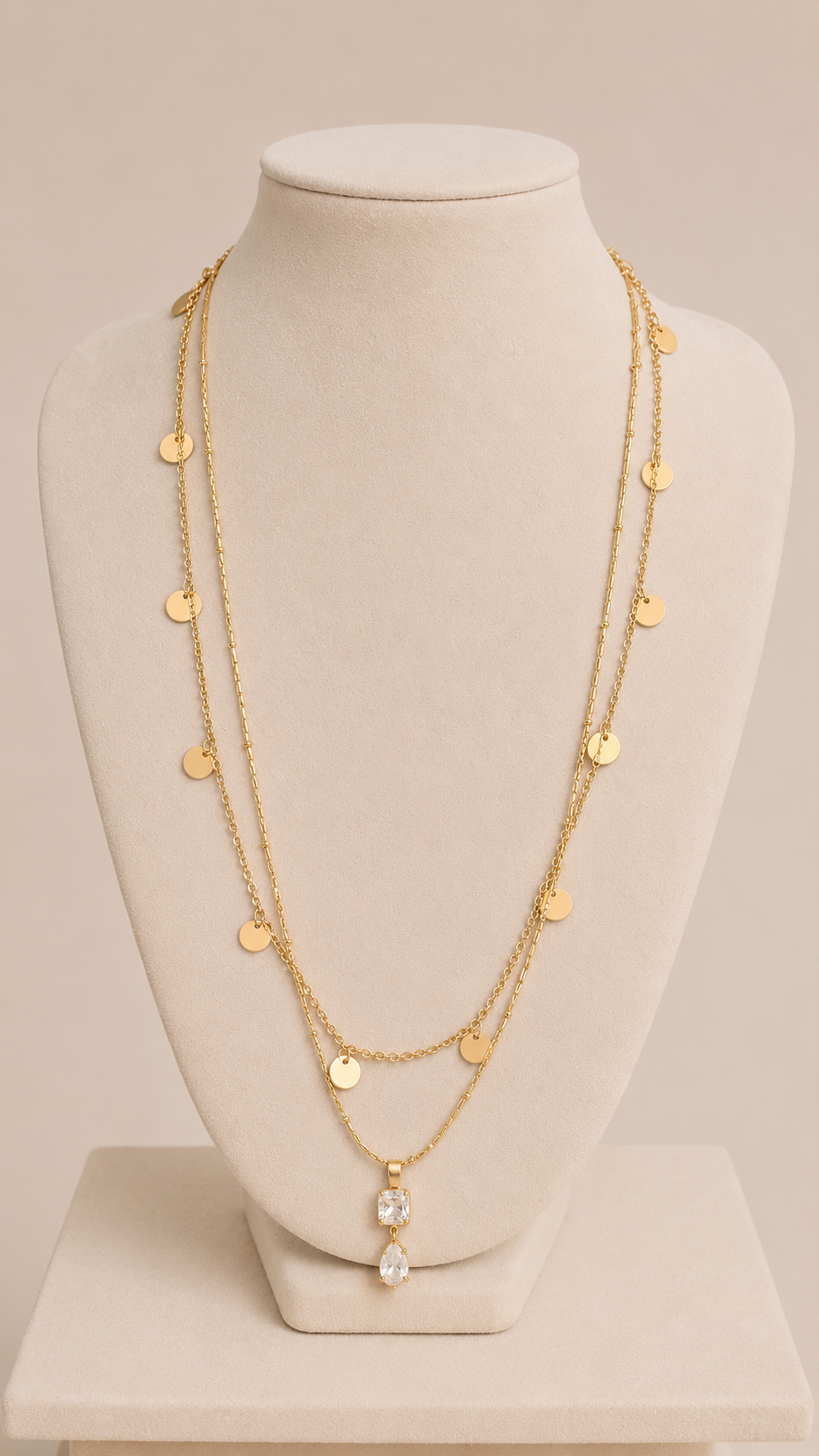 Bossa - Layered Necklace with Discs and Crystal