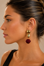 Bossa - Gold Earrings and Burgundy Resin