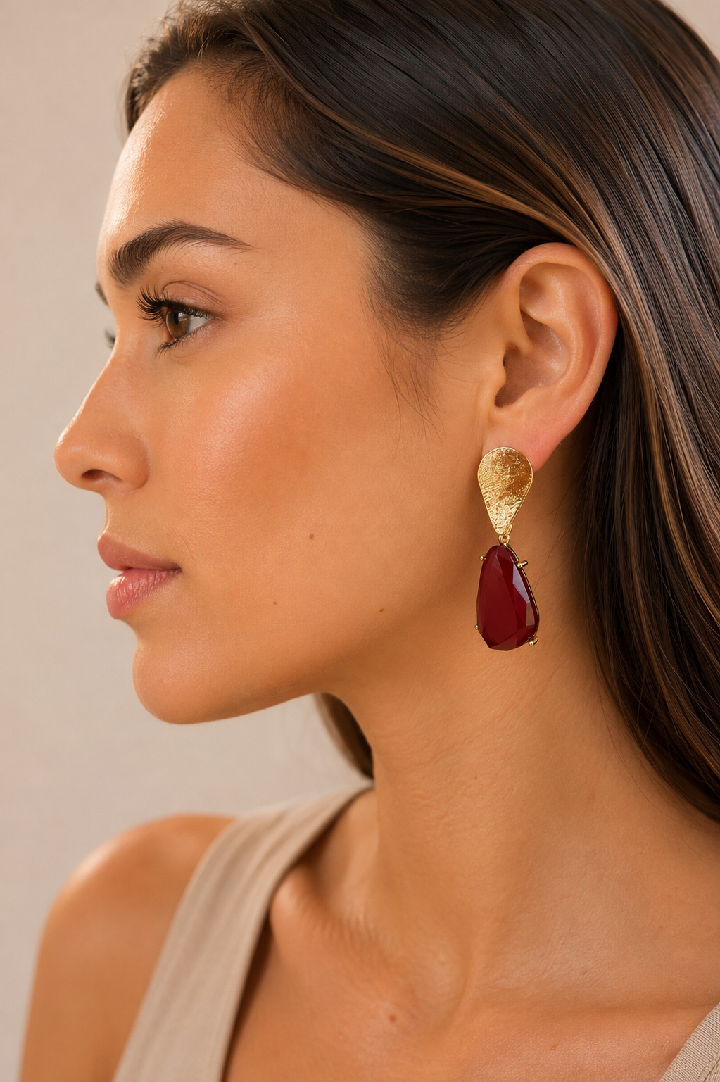 Bossa - Burgundy Accent Gold Earrings