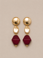Bossa - Gold Earrings and Burgundy Resin