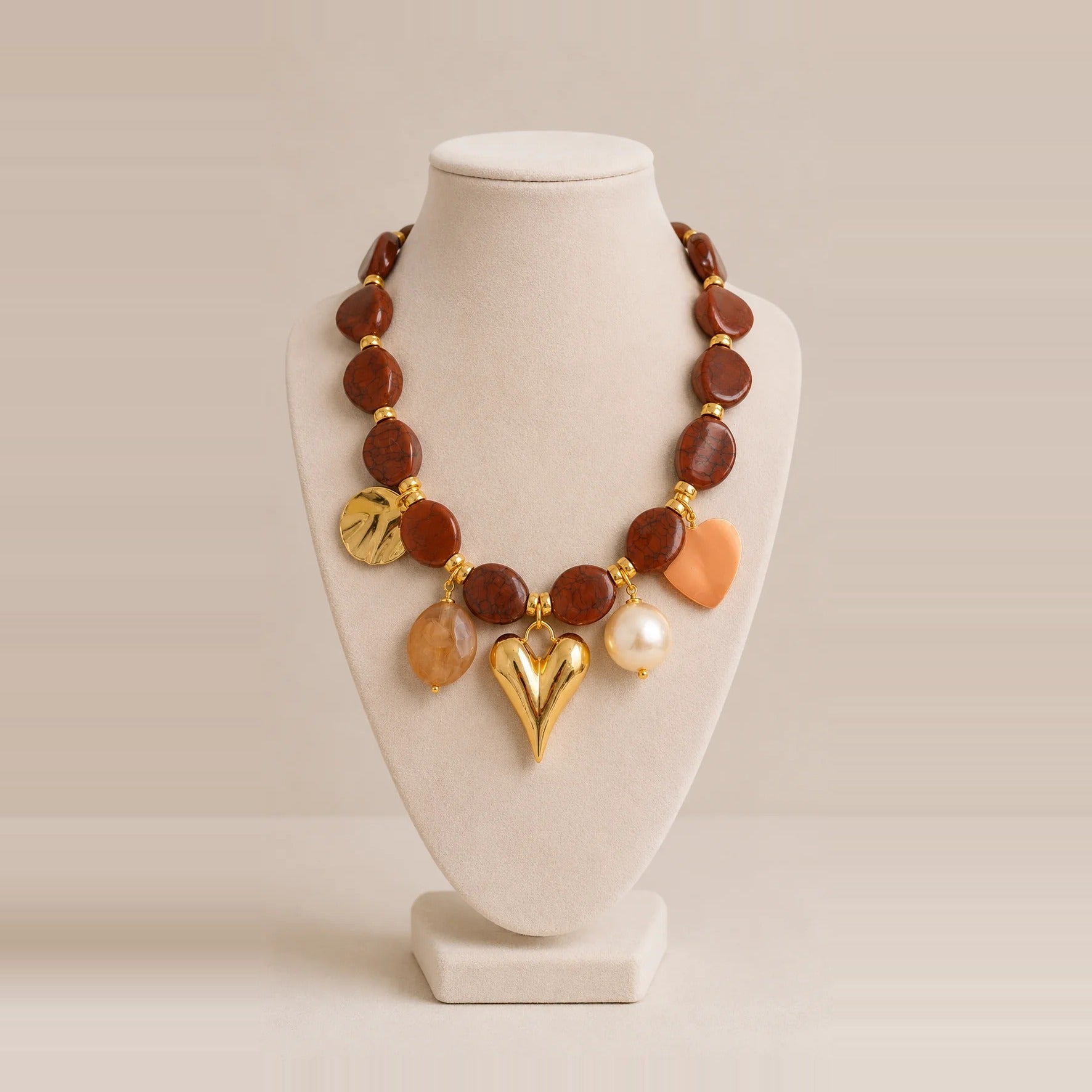 Bossa - Brown Pendant Gold Necklace