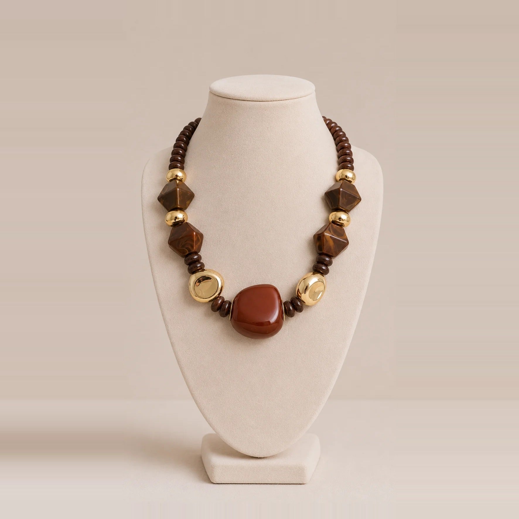 Bossa - Brown Resin Stone Gold Necklace