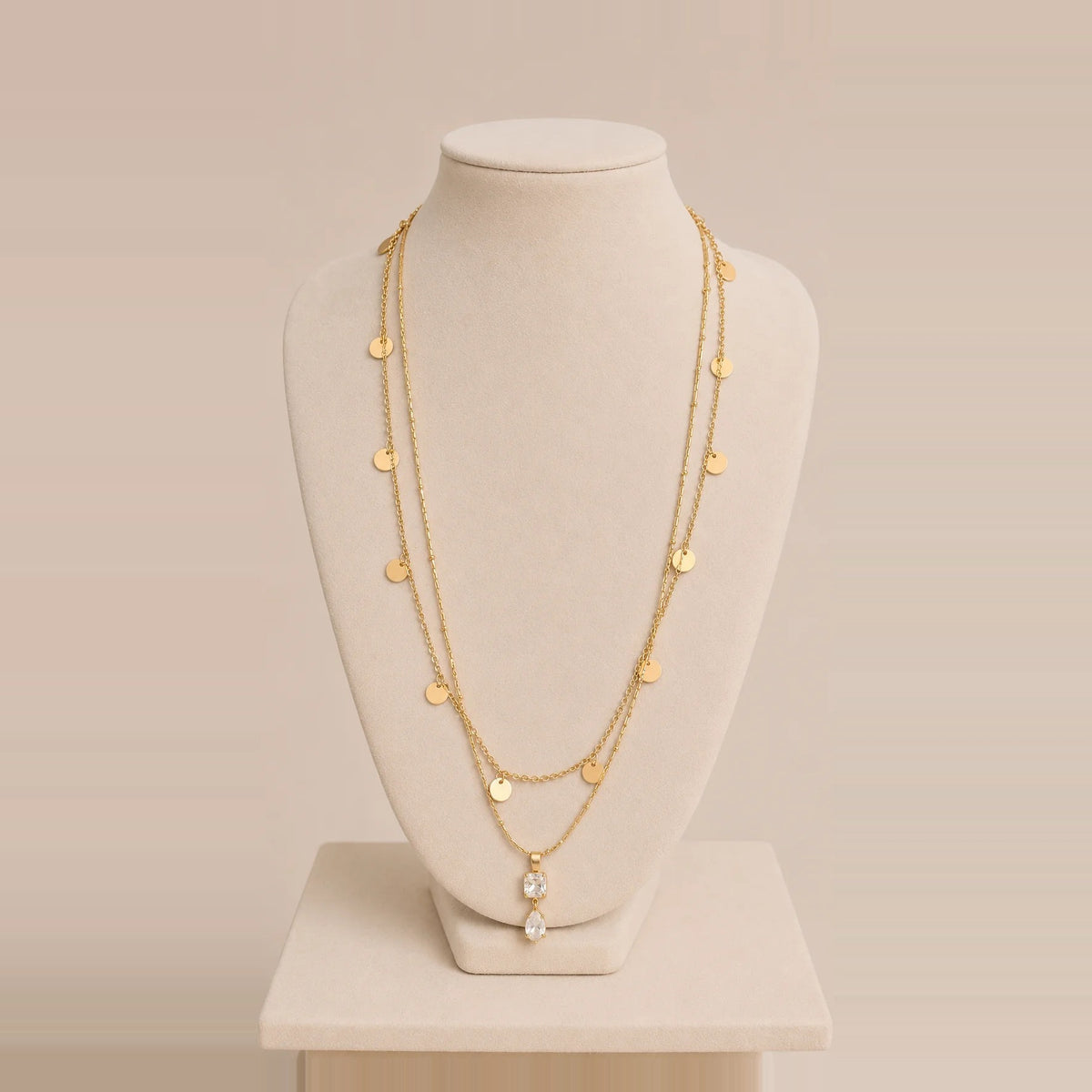 Bossa - Layered Necklace with Discs and Crystal