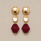 Bossa - Gold Earrings and Burgundy Resin